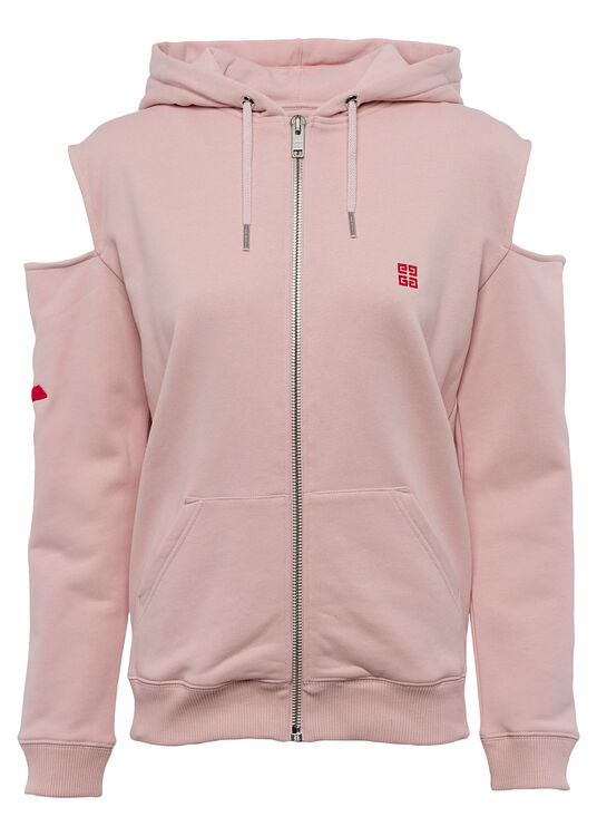 CUT OUT SHOULDER ZIPPED HOODIE image number 0